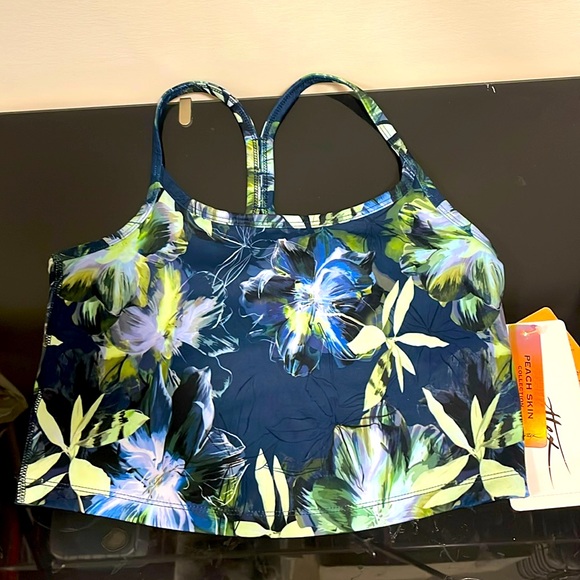 $52 Gottex Peach Collection Tropical colorful print size medium sports bra NWT - Picture 1 of 4